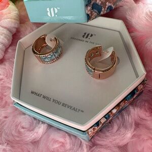 Bomb Party Aquamarine CZ Hoop Earrings Rose Gold Plating